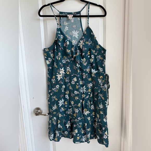 Mossimo Supply Co. Teal and Floral Side Zip & Wrap Sundress, Sz XXL - Picture 1 of 7